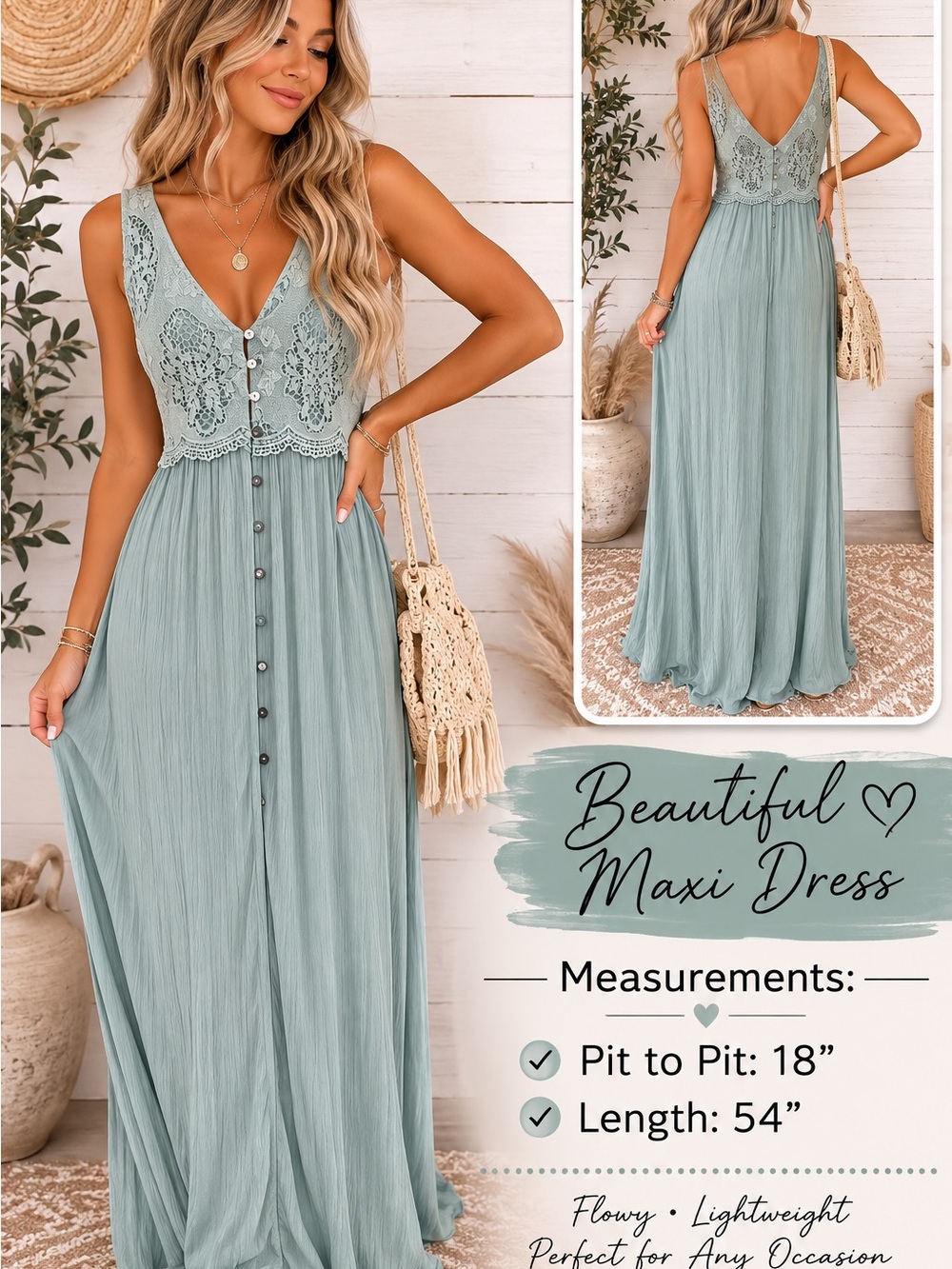 Forever 21 Sage Green Lace Bodice Maxi Dress
